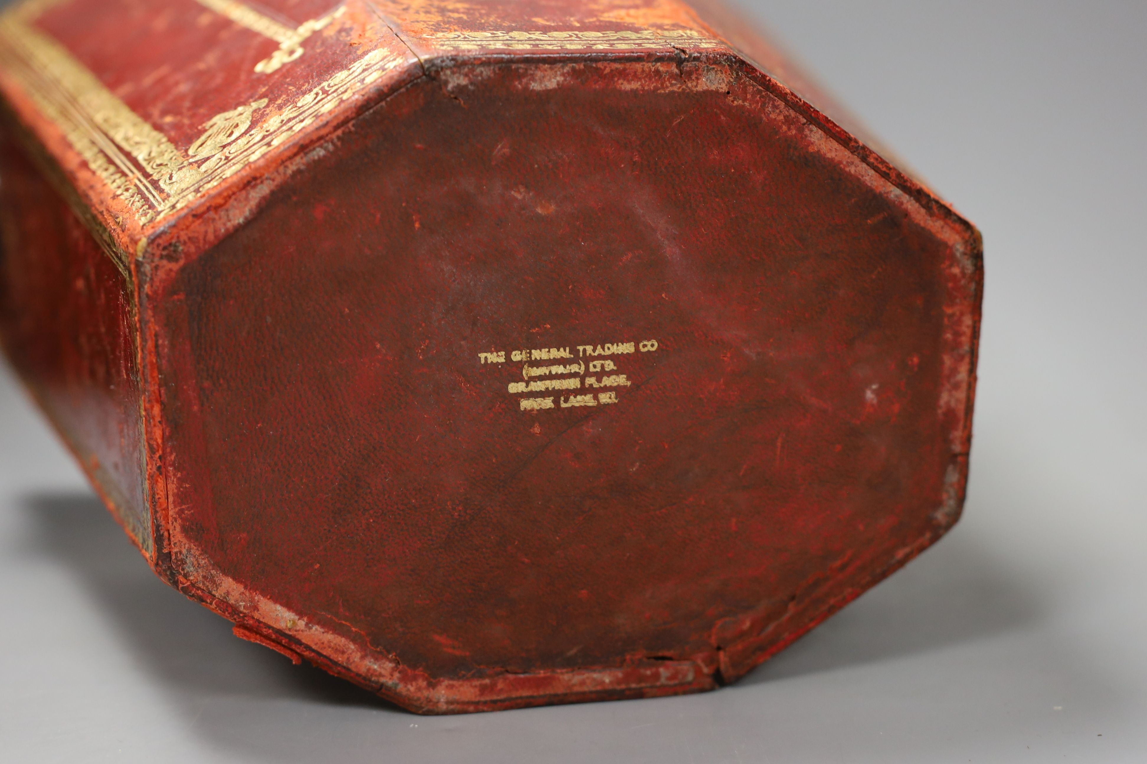 A tooled red leather waste paper basket - 30cm tall